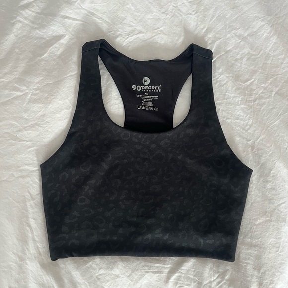 90 Degree by Reflex Wonerlink Black Leopard Print Racerback Sports Bra - Picture 2 of 13